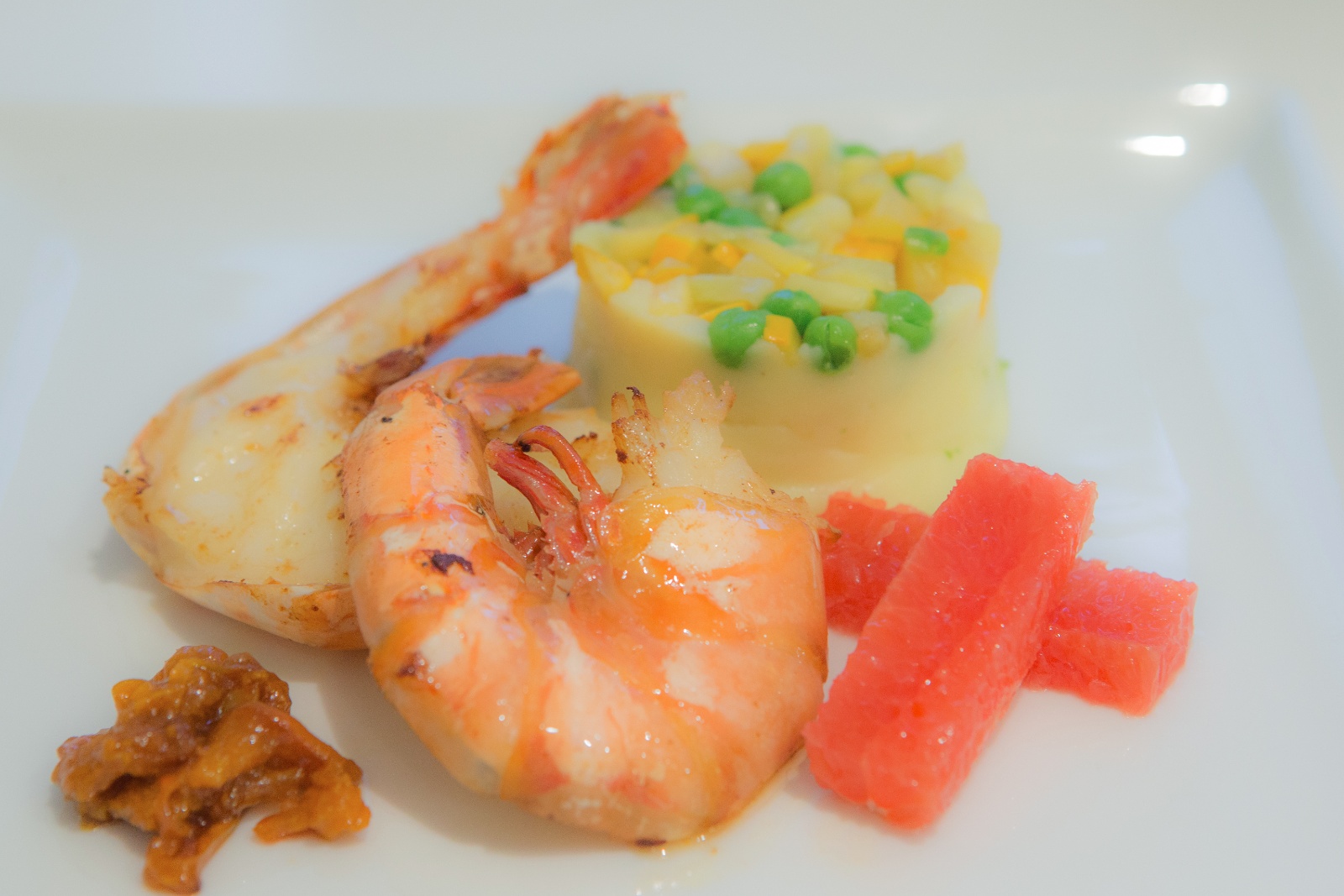 Crevettes géantes puree pamplemousse